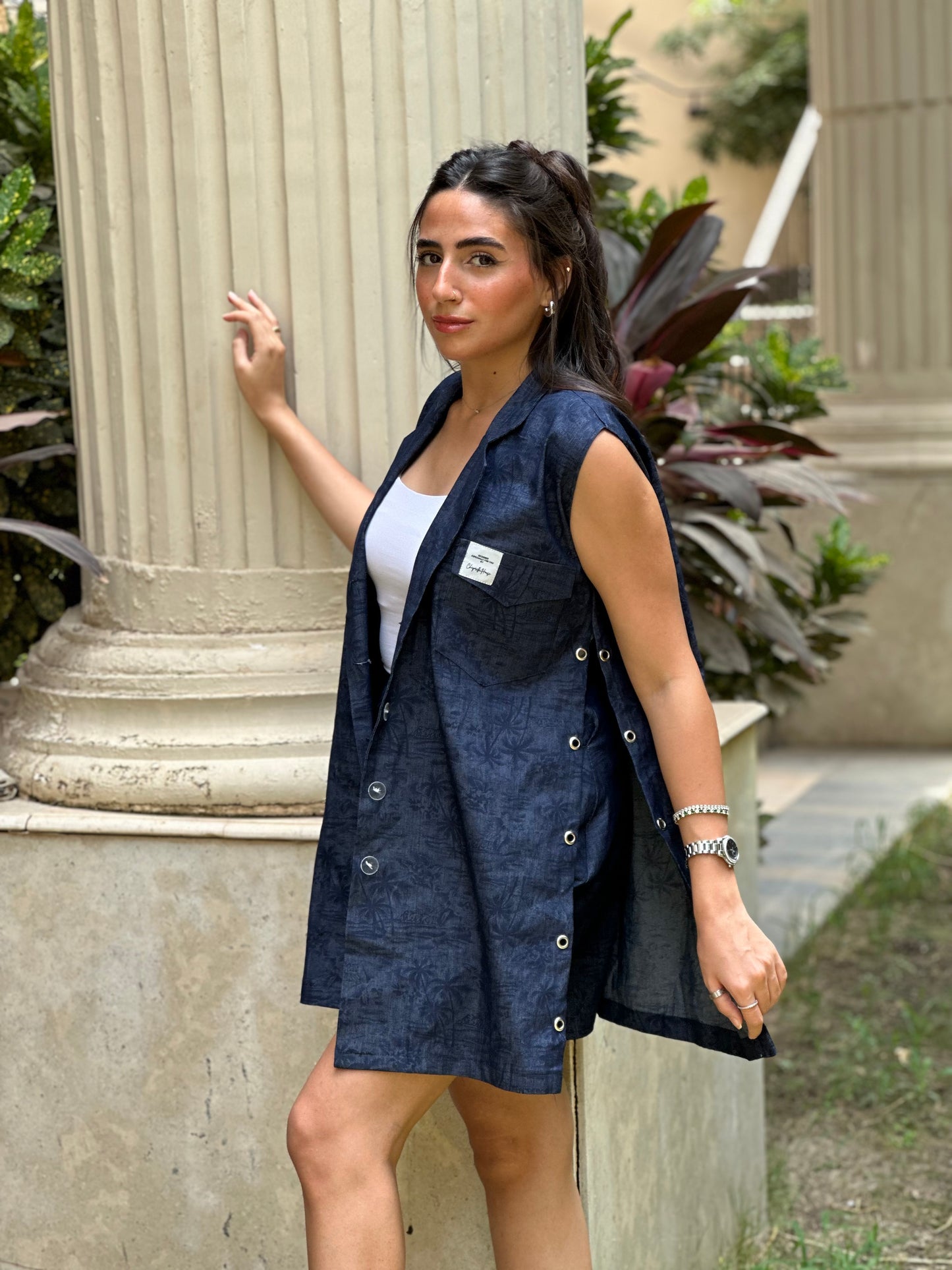 The flowery denim vest