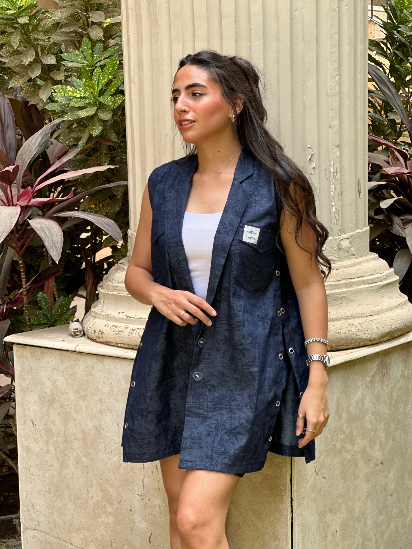 The flowery denim vest