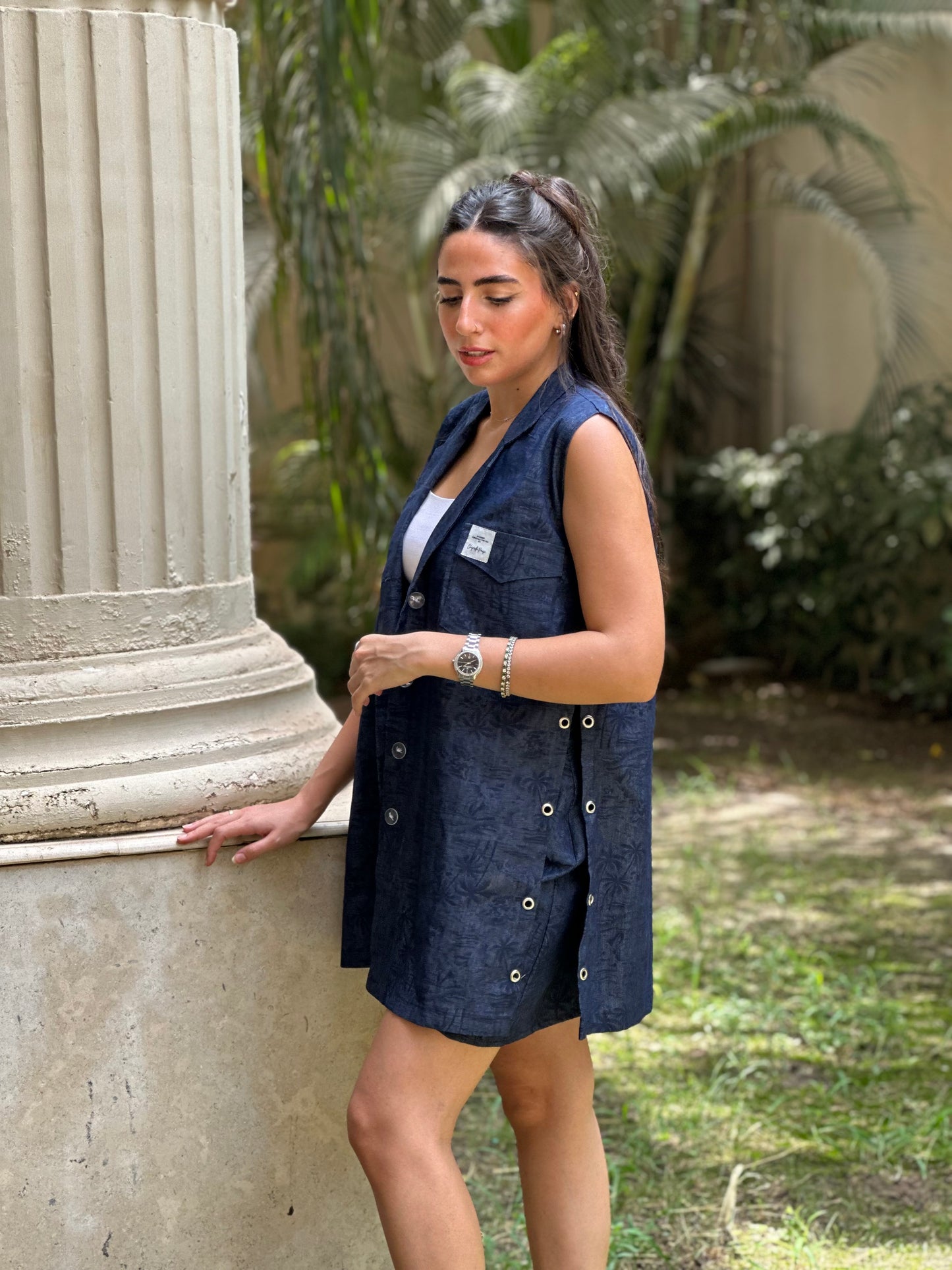 The flowery denim vest
