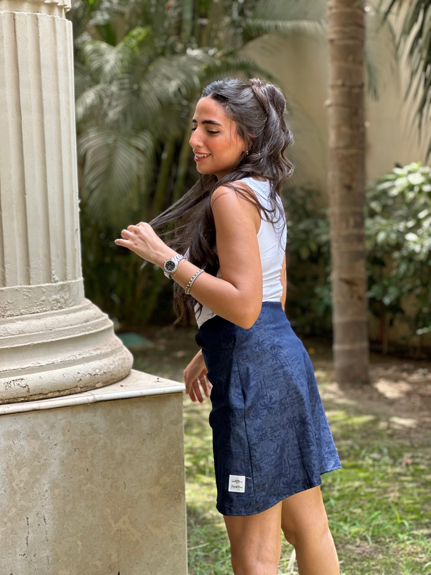 The flowery denim shorts
